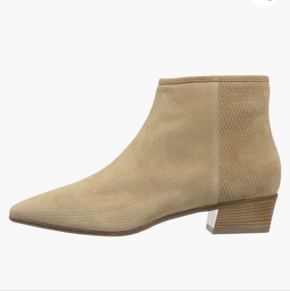 Aquatalia Fire Embossed Weatherproof Suede Low Heel Booties Sand -7 - Picture 7 of 10